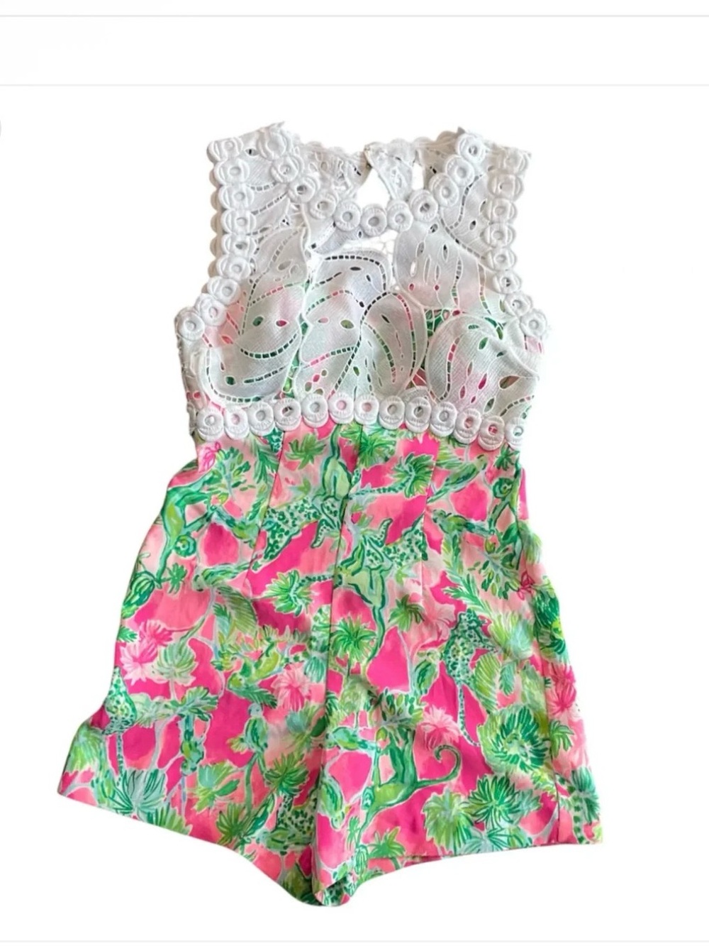 Lilly Pulitzer Pink & Green Floral Lace-Top Romper